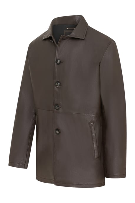 Herren braune Lederjacke mit langem Kragen – Wappen - Image 3
