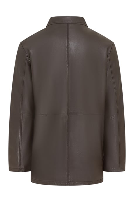 Herren braune Lederjacke mit langem Kragen – Wappen - Image 5