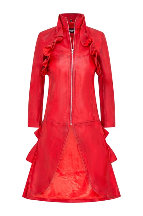Damen-Goth-Rotlederfrack mit hohem Kragen – Everly - Image 2
