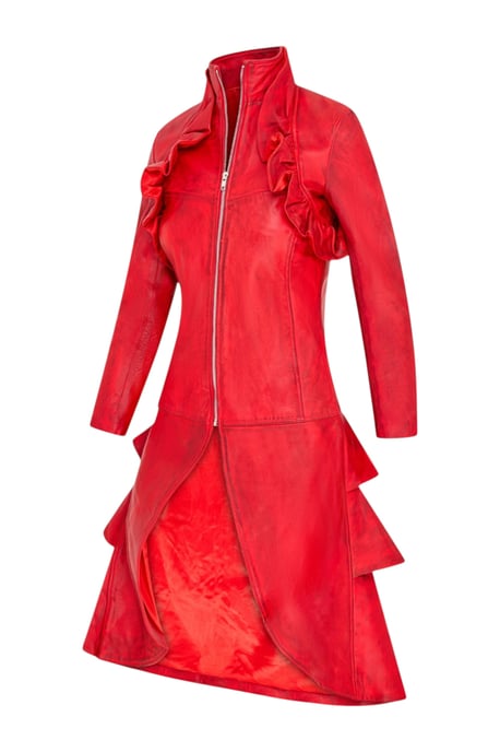Damen-Goth-Rotlederfrack mit hohem Kragen – Everly - Image 3