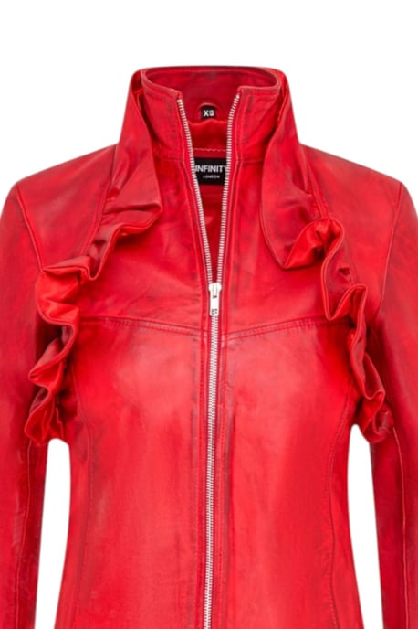 Damen-Goth-Rotlederfrack mit hohem Kragen – Everly - Image 6