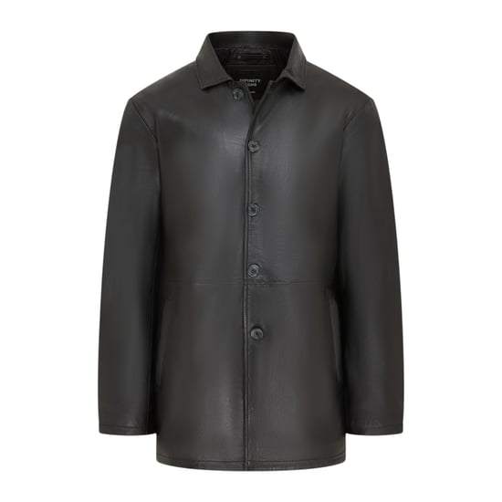 Herren schwarze Lederjacke mit langem Kragen – Bergen - Image 2