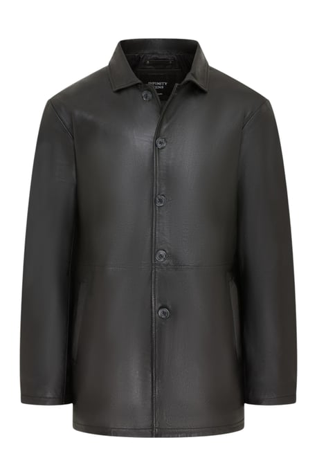 Herren schwarze Lederjacke mit langem Kragen – Wappen - Image 2