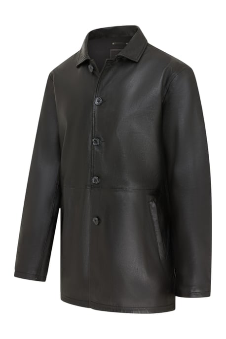 Herren schwarze Lederjacke mit langem Kragen – Wappen - Image 3