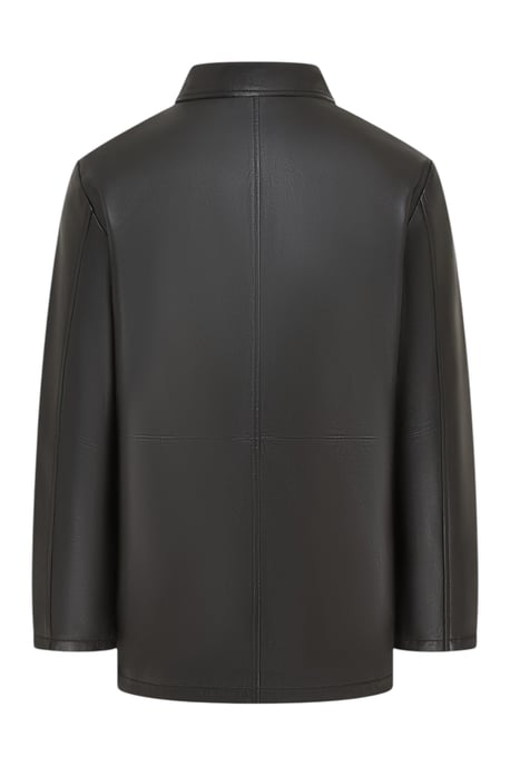 Herren schwarze Lederjacke mit langem Kragen – Wappen - Image 5