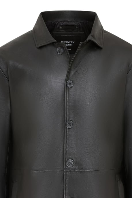Herren schwarze Lederjacke mit langem Kragen – Wappen - Image 6