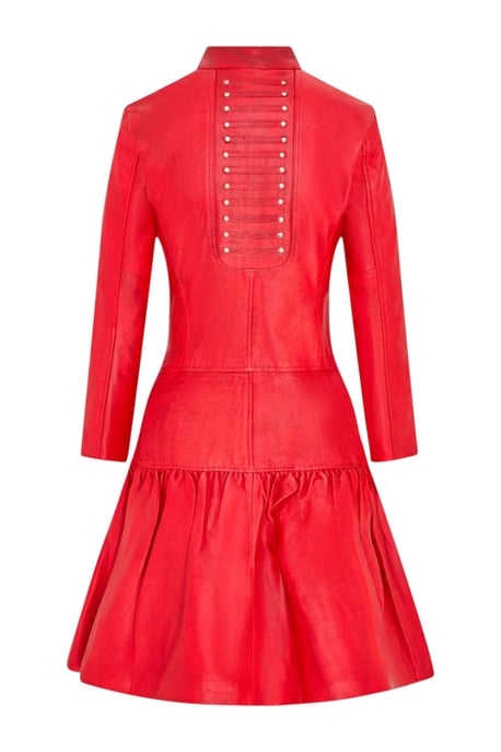 Damen-Ribet Goth Rotleder, viktorianischer Nietenmantel mit Flare – Nebel - Image 5