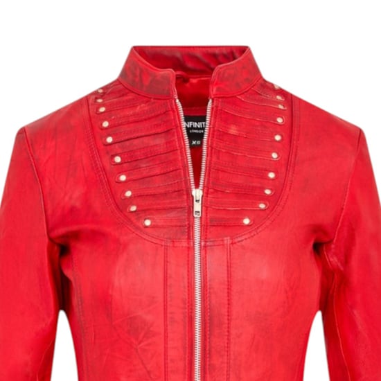 Damen-Goth-Rotleder-viktorianischer Nietenmantel – Ribet - Image 5