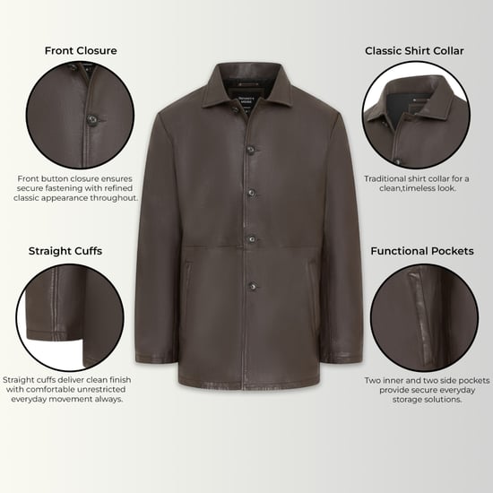 Herren braune Lederjacke mit langem Kragen – Bergen - Image 3