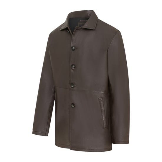 Herren braune Lederjacke mit langem Kragen – Bergen - Image 4