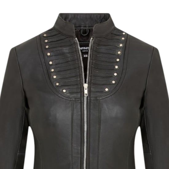 Damen-Goth-Schwarzer viktorianischer Ledermantel mit Nieten – Ribet - Image 5