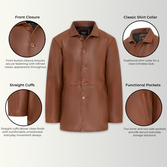 Herren beige Lederjacke mit langem Kragen – Berry - Image 2