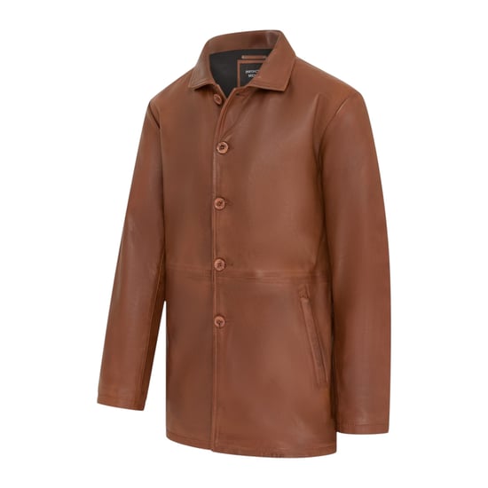 Herren beige Lederjacke mit langem Kragen – Berry - Image 3
