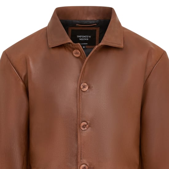 Herren beige Lederjacke mit langem Kragen – Berry - Image 5
