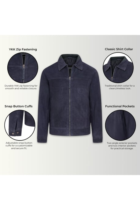 Herren Navy Goat Wildleder Harrington-Bikerjacke – Ridge - Image 4