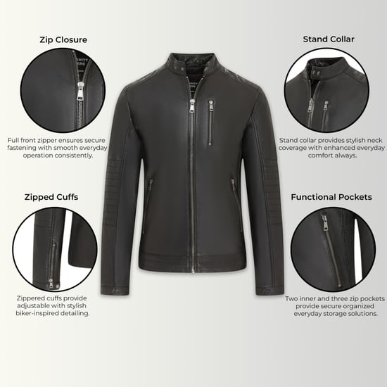 Herren Quilted Black Lamb Leather Biker Jacke – Formel - Image 2