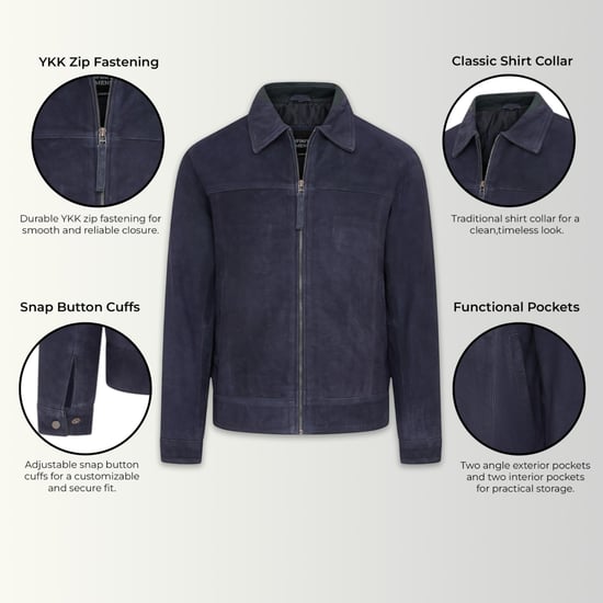 Herren Navy Goat Wildleder Harrington-Bikerjacke – Berlin - Image 2