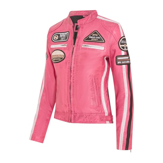 Damen-Biker-Rennabzeichen Fuchsia-Lederjacke – Eastleigh - Image 3