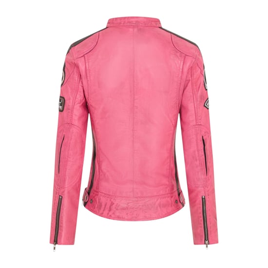Damen-Biker-Rennabzeichen Fuchsia-Lederjacke – Eastleigh - Image 4