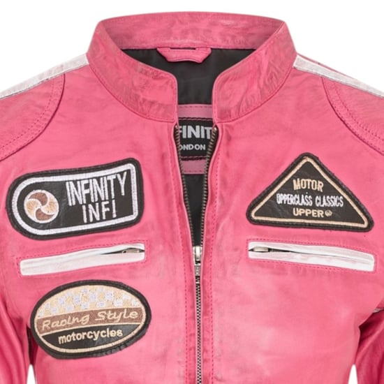 Damen-Biker-Rennabzeichen Fuchsia-Lederjacke – Eastleigh - Image 5