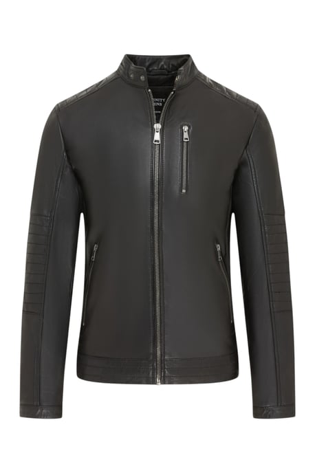 Herren gesteppte schwarze Lammleder-Bikerjacke – Raven - Image 2