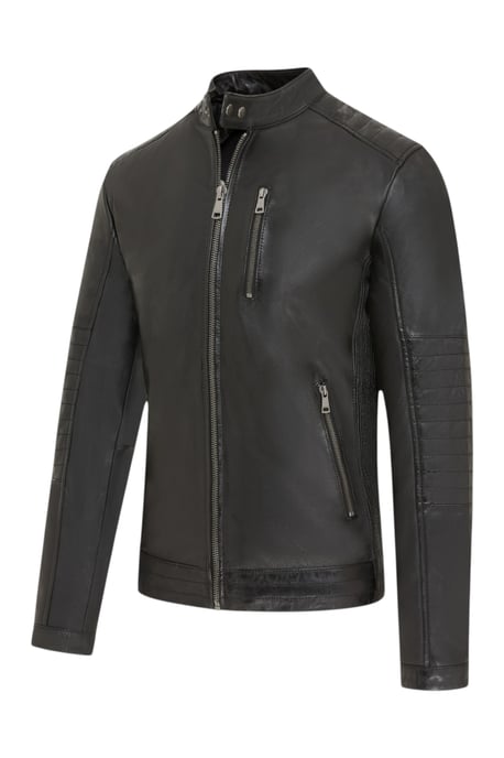 Herren gesteppte schwarze Lammleder-Bikerjacke – Raven - Image 3