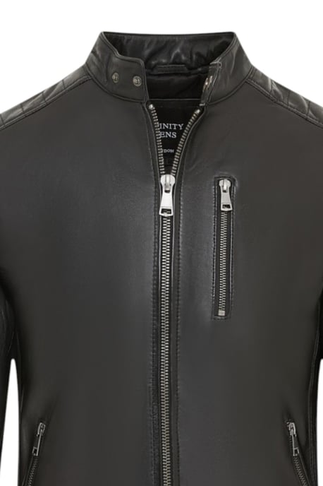 Herren gesteppte schwarze Lammleder-Bikerjacke – Raven - Image 6