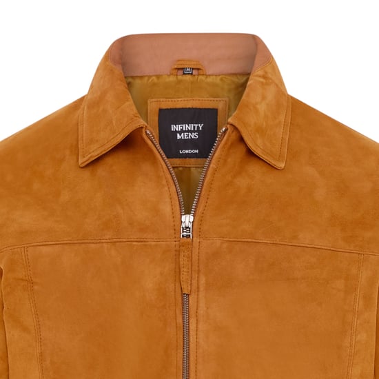 Herren Tan Goat Wildleder Harrington-Bikerjacke – Bursa - Image 6