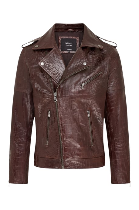 Herren braune Kuhleder-Alligatoren-Muster-Bikerjacke – Forge - Image 2