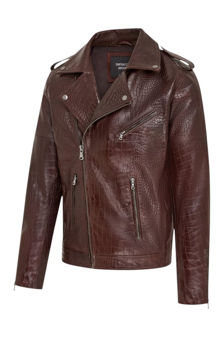 Herren braune Kuhleder-Alligatoren-Muster-Bikerjacke – Forge - Image 3