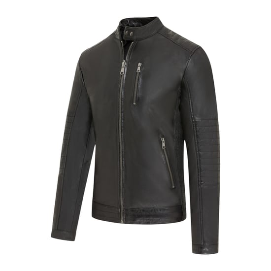 Herren gesteppte schwarze Lammleder-Bikerjacke – Stavanger - Image 4