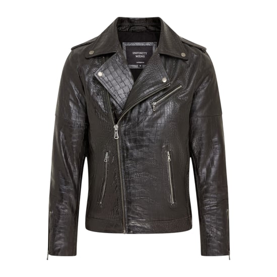 Herren schwarze Kuhleder-Alligatoren-Jacke mit geprägtem Biker-Muster – Kölnisch-Cologne - Image 2