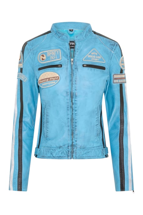 Damen-Biker-Rennabzeichen Blaue Lederjacke-Ahorn - Image 2