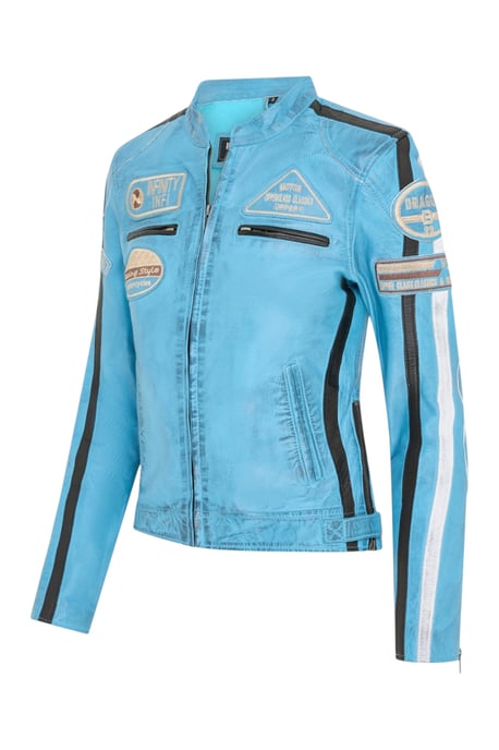 Damen-Biker-Rennabzeichen Blaue Lederjacke-Ahorn - Image 3