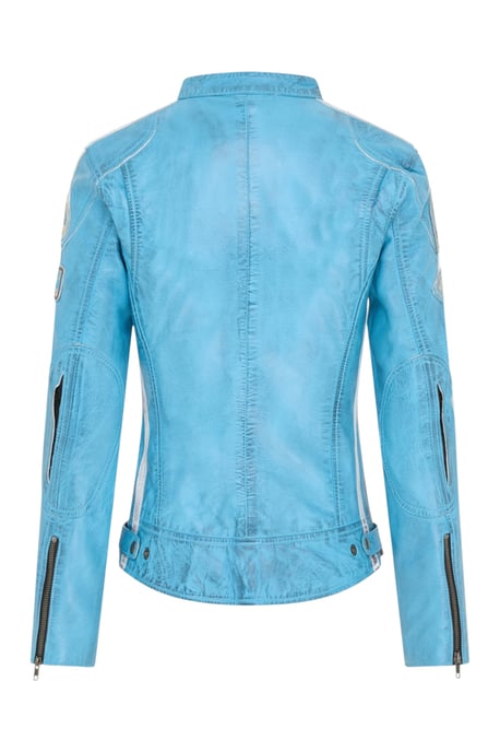 Damen-Biker-Rennabzeichen Blaue Lederjacke-Ahorn - Image 5