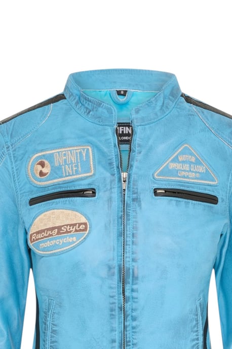 Damen-Biker-Rennabzeichen Blaue Lederjacke-Ahorn - Image 6
