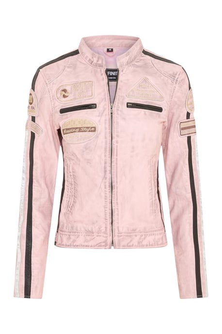 Damen-Biker-Rennabzeichen Pink Lederjacke – Ahorn - Image 2