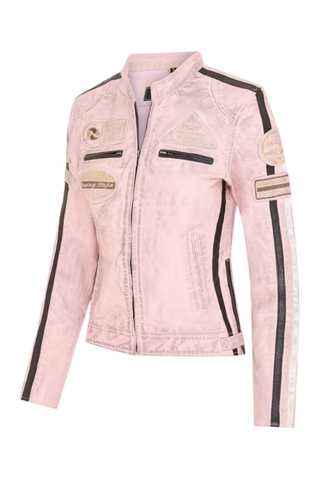 Damen-Biker-Rennabzeichen Pink Lederjacke – Ahorn - Image 3