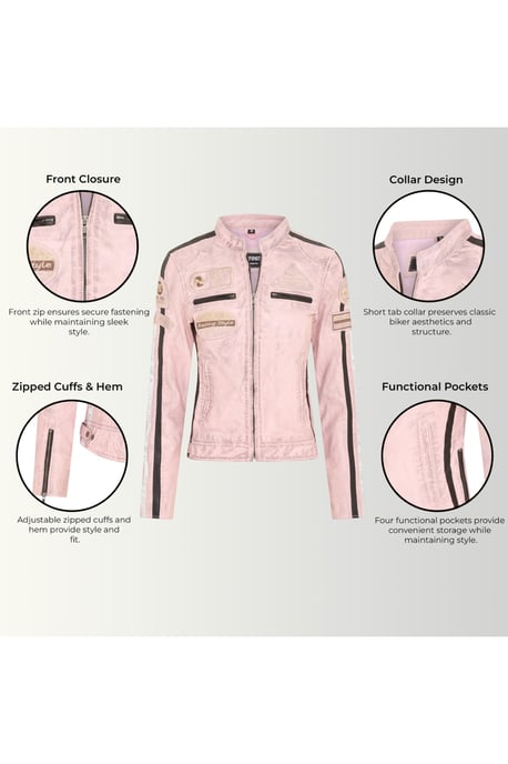 Damen-Biker-Rennabzeichen Pink Lederjacke – Ahorn - Image 4