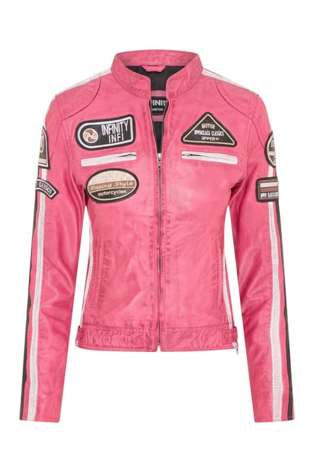 Damen-Biker-Rennabzeichen Fuchsia-Lederjacke-Ahorn - Image 2
