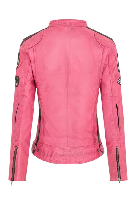 Damen-Biker-Rennabzeichen Fuchsia-Lederjacke-Ahorn - Image 5