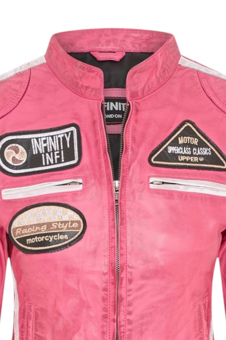 Damen-Biker-Rennabzeichen Fuchsia-Lederjacke-Ahorn - Image 6