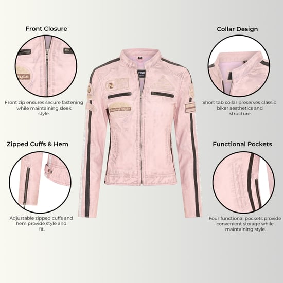 Damen-Biker-Rennabzeichen Pink Lederjacke – Eastleigh - Image 2