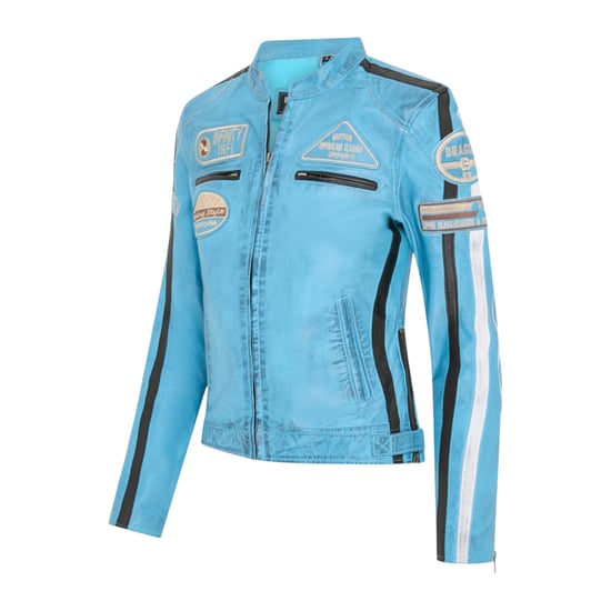Damen-Biker-Rennabzeichen Blaue Lederjacke – Eastleigh - Image 3