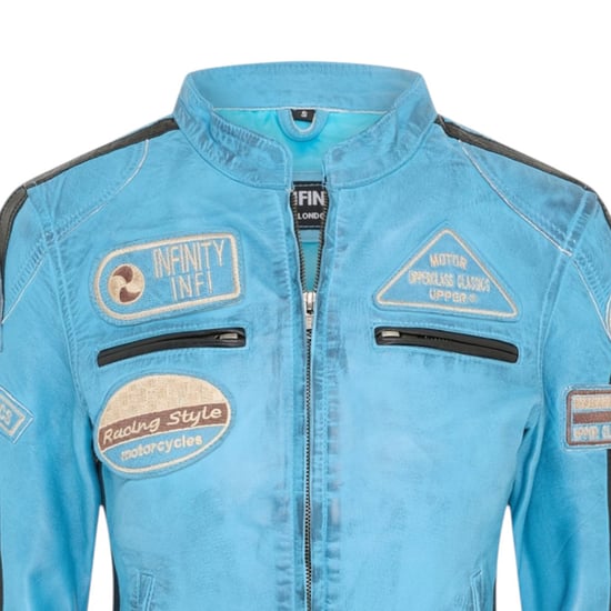 Damen-Biker-Rennabzeichen Blaue Lederjacke – Eastleigh - Image 5