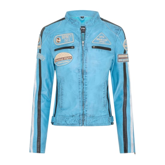 Damen-Biker-Rennabzeichen Blaue Lederjacke-Incheon - Image 2
