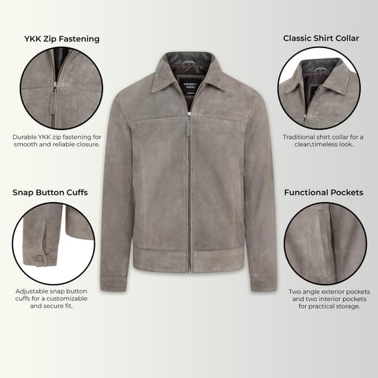 Herren Stone Goat Wildleder-Harrington-Bikerjacke – Bursa - Image 3