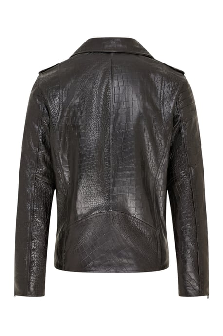 Herren schwarze Kuhleder-Alligatoren-Jacke mit geprägtem Biker-Muster – Forge - Image 5