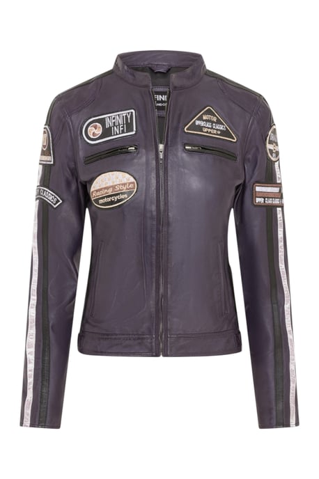 Damen-Biker-Rennabzeichen Lila Lederjacke – Ahorn - Image 2