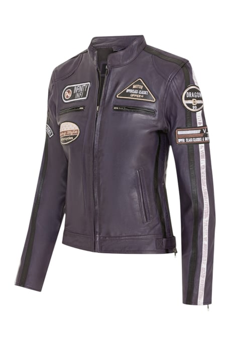 Damen-Biker-Rennabzeichen Lila Lederjacke – Ahorn - Image 3